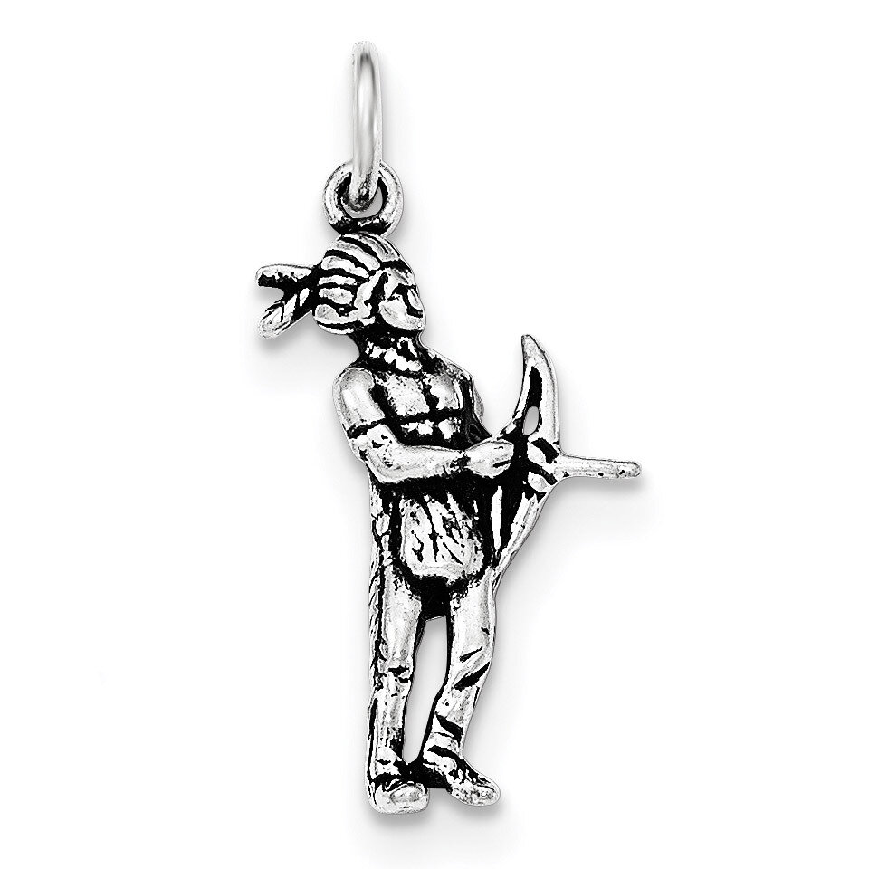 Antiqued Indian Man with Bow & Arrow Standing Pendant Sterling Silver QC8953