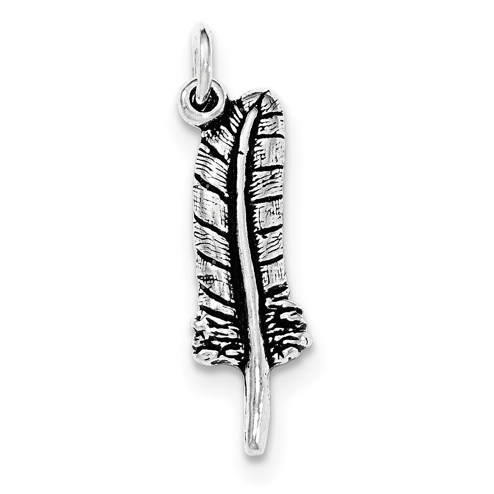 Antiqued &amp; Textured Feather Pendant Sterling Silver QC8956
