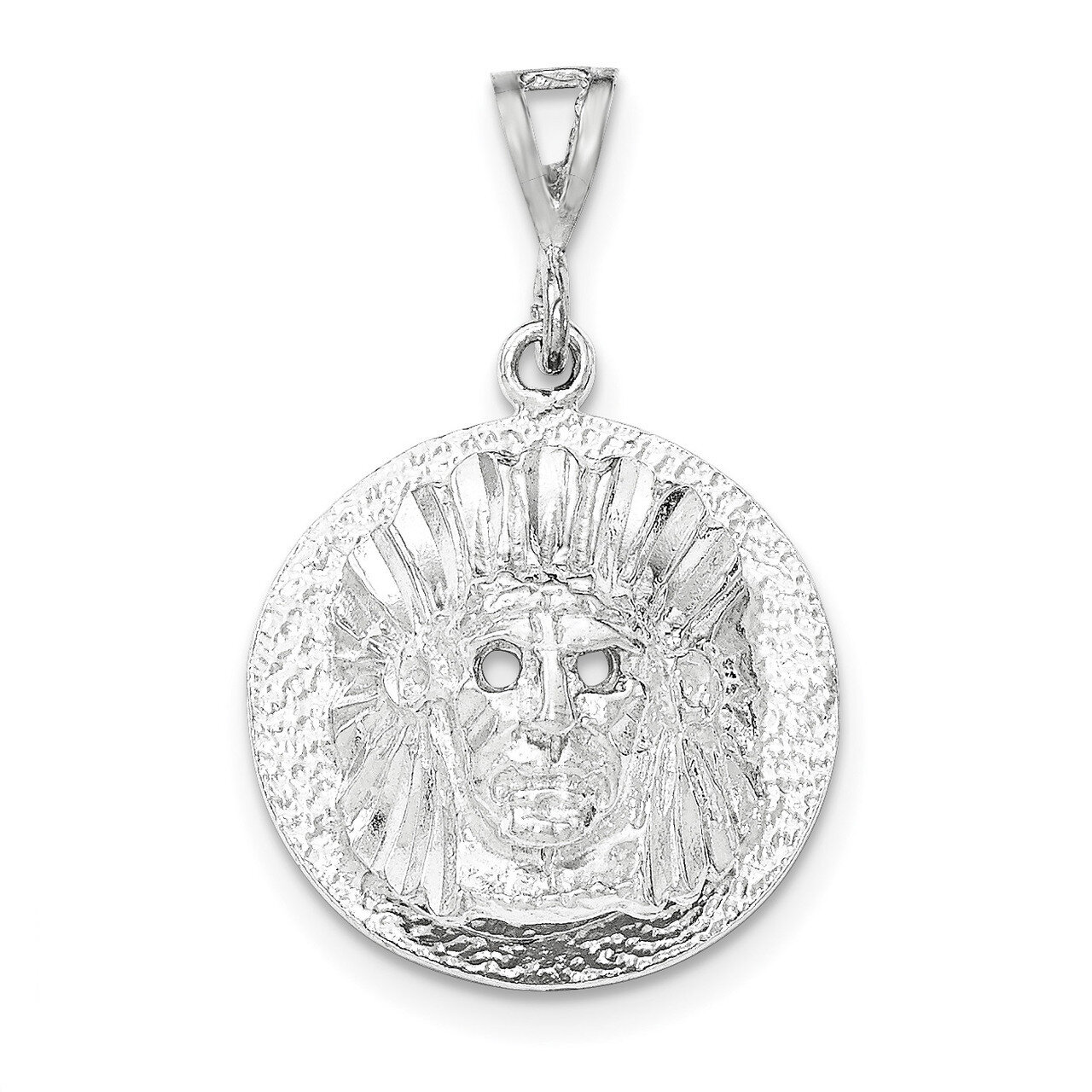Polished Small Indian Man Head Pendant Sterling Silver QC8958