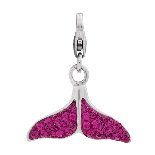 Dark Pink Fish Tail with Lobster Clasp Charm Sterling Silver QCC849