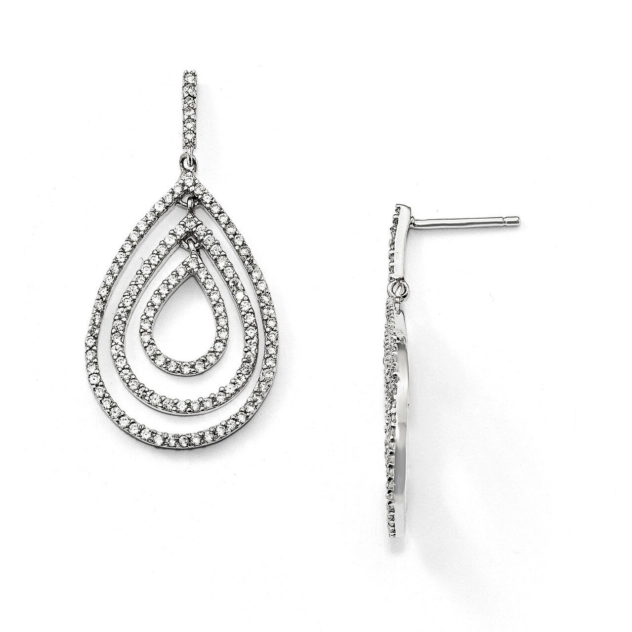 CZ Post Dangle Earrings Sterling Silver QCM1123