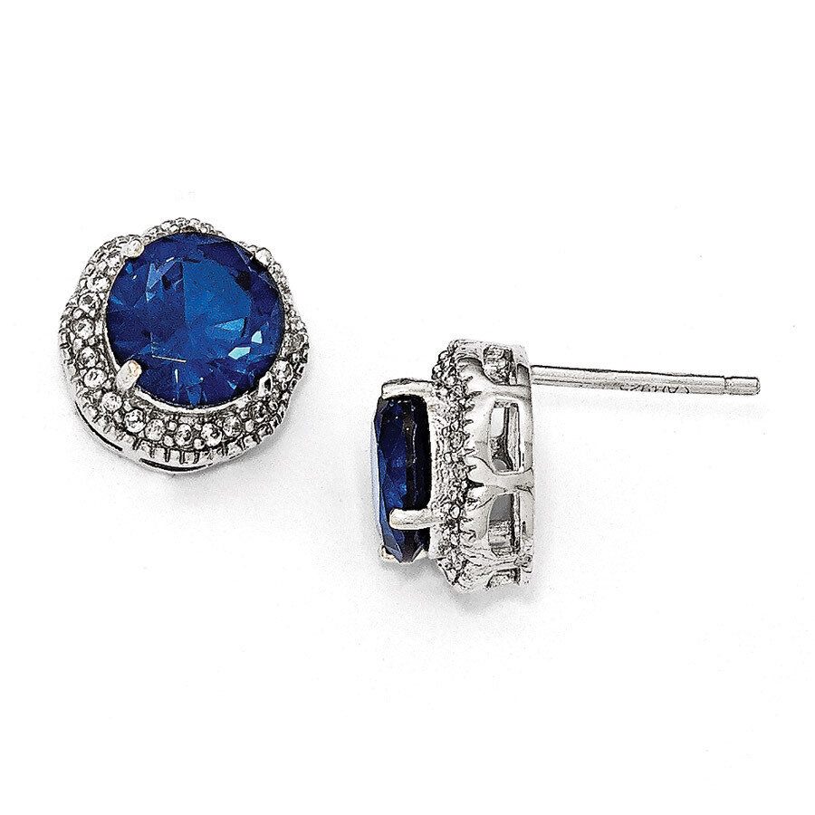 Blue and White CZ Post Earrings Sterling Silver QCM1155