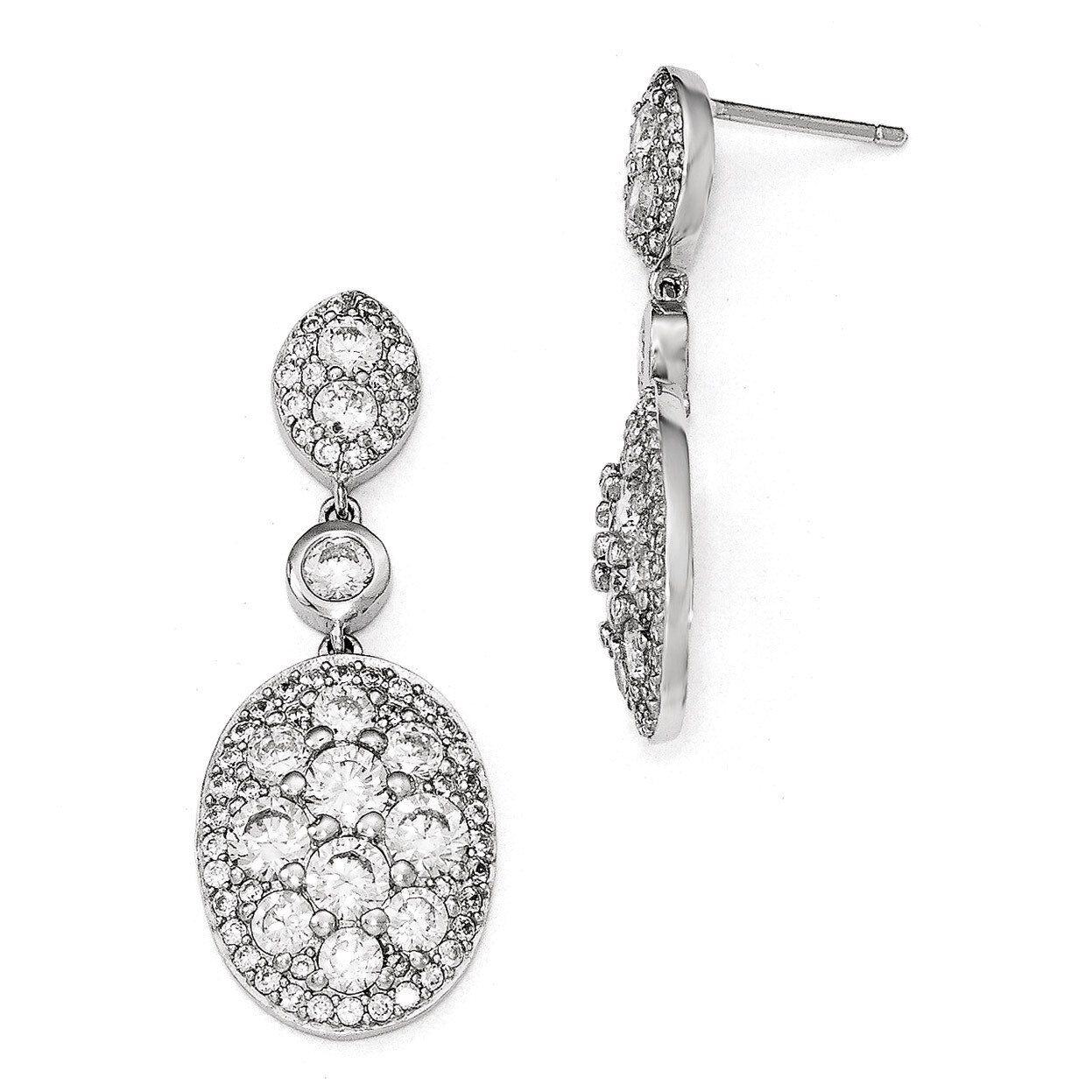 CZ Fancy Post Dangle Earrings Sterling Silver QCM1157