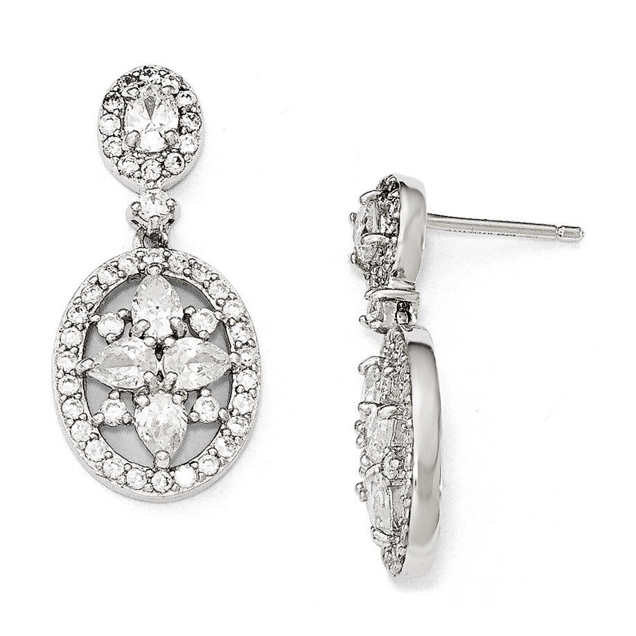 CZ Fancy Post Dangle Earrings Sterling Silver QCM1177