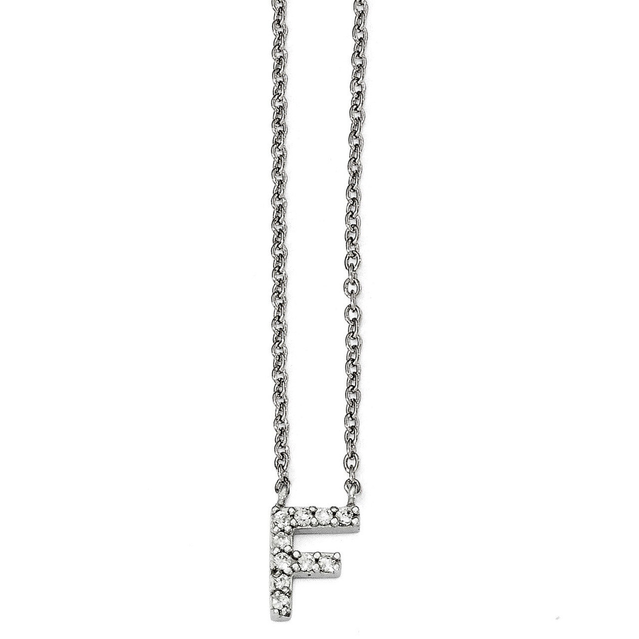 CZ Letter F 18in. Necklace Sterling Silver QCM1213F-18