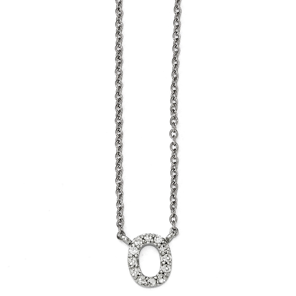 CZ Letter O 18in. Necklace Sterling Silver QCM1213O-18