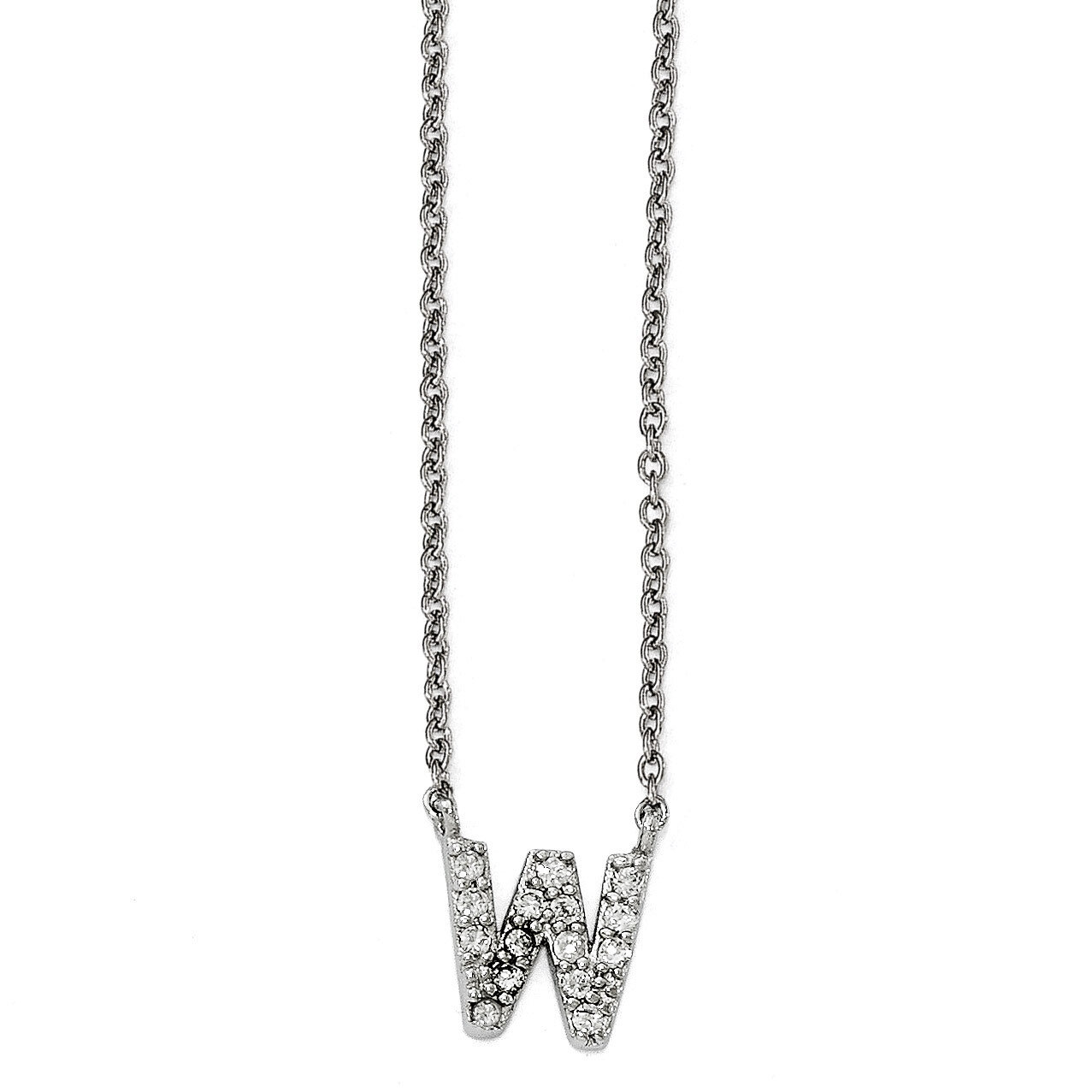 CZ Letter W 18in. Necklace Sterling Silver QCM1213W-18