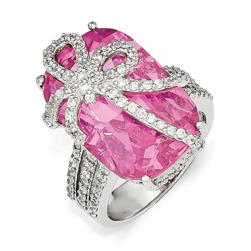 Pink and White CZ Bow Ring Sterling Silver QCM1312-6