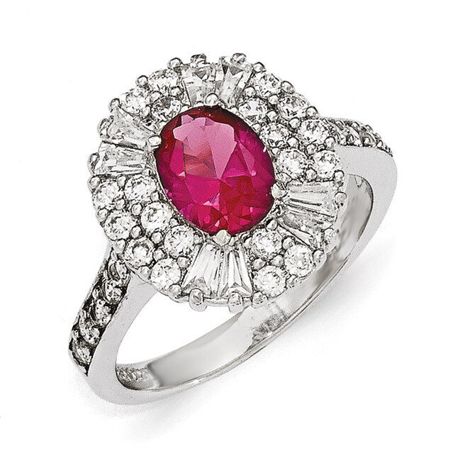 CZ and Synthetic Ruby Ring Sterling Silver QCM1335-6