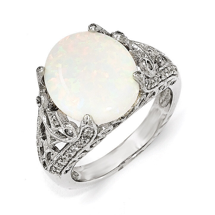 CZ and Synthetic Opal Ring Sterling Silver QCM1346-6