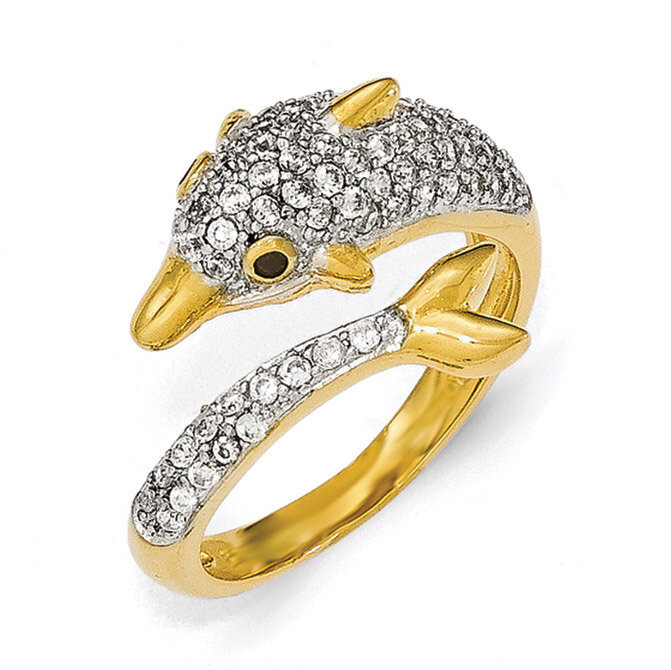 Gold-plated Black and White CZ Dolphin Ring Sterling Silver QCM1352-6