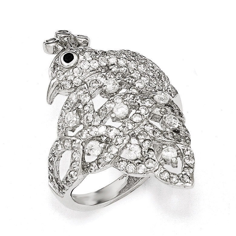 Black and White CZ Peacock Ring Sterling Silver QCM1353-6