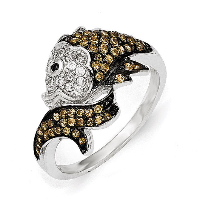 Black Rhodium &amp; CZ Fish Ring Sterling Silver QCM1375-6