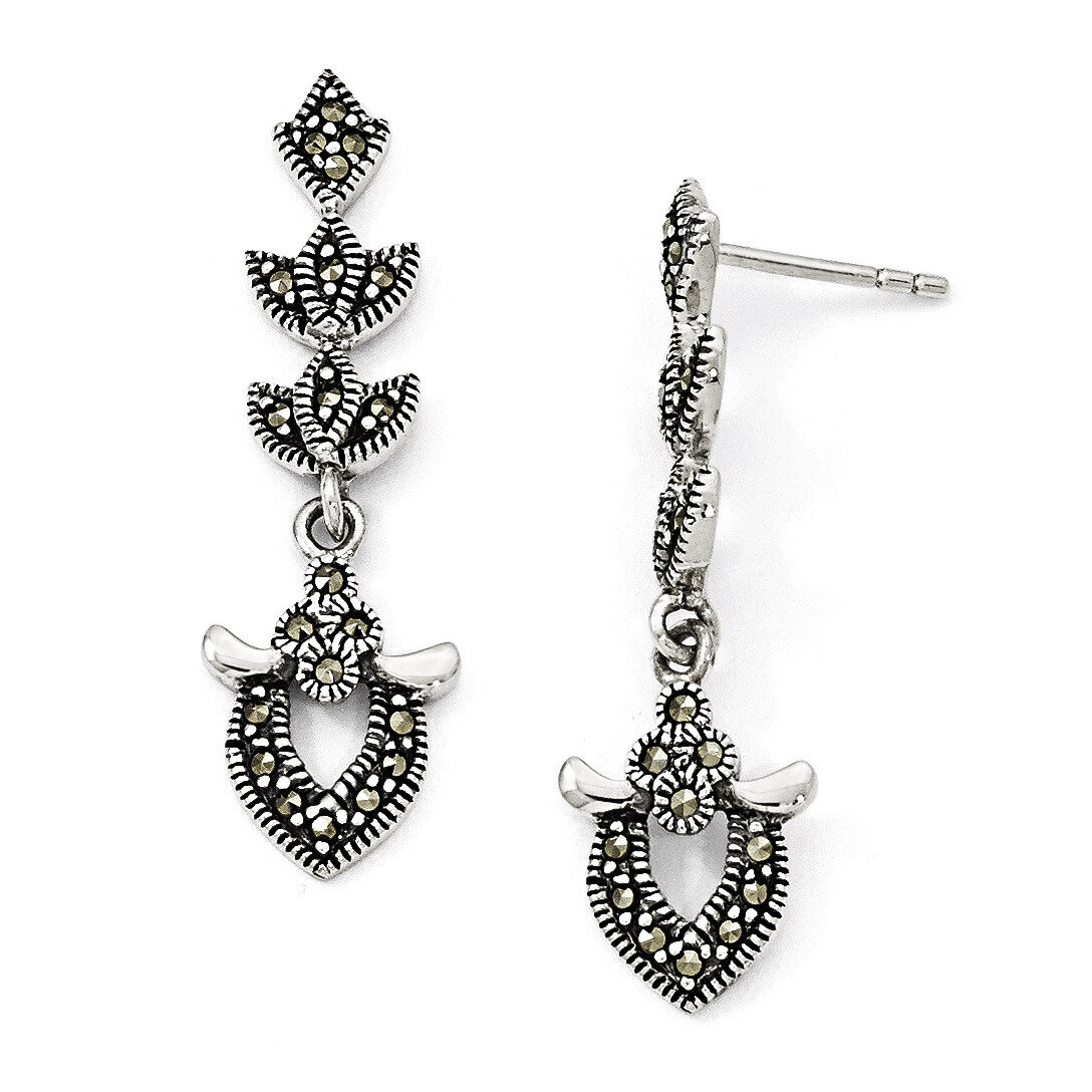 Marcasite Post Dangle Earrings Sterling Silver QE11087