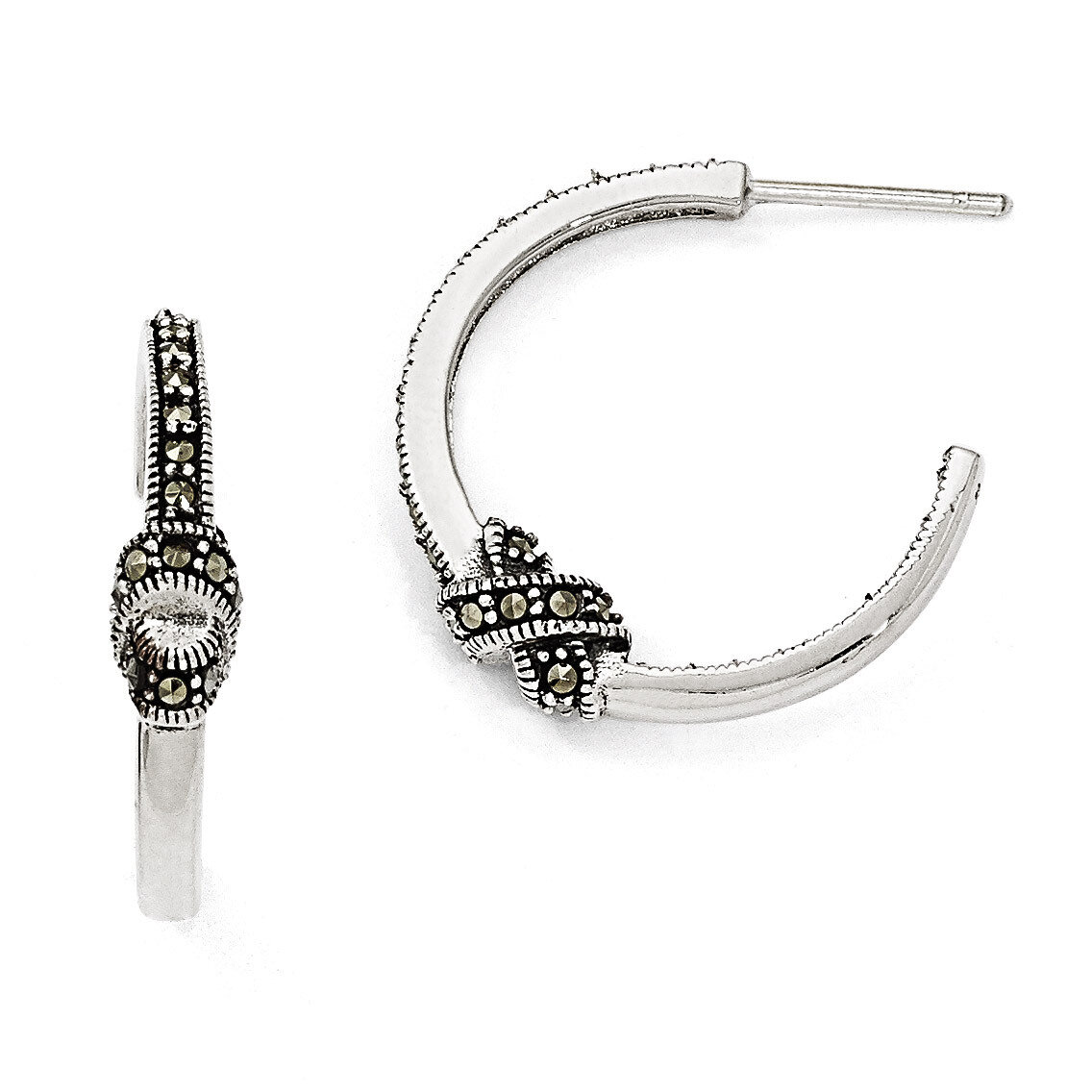 Marcasite Post Hoop Earrings Sterling Silver QE11105