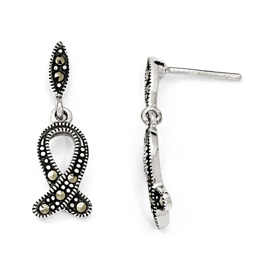 Marcasite Ichthus Post Earrings Sterling Silver QE11122