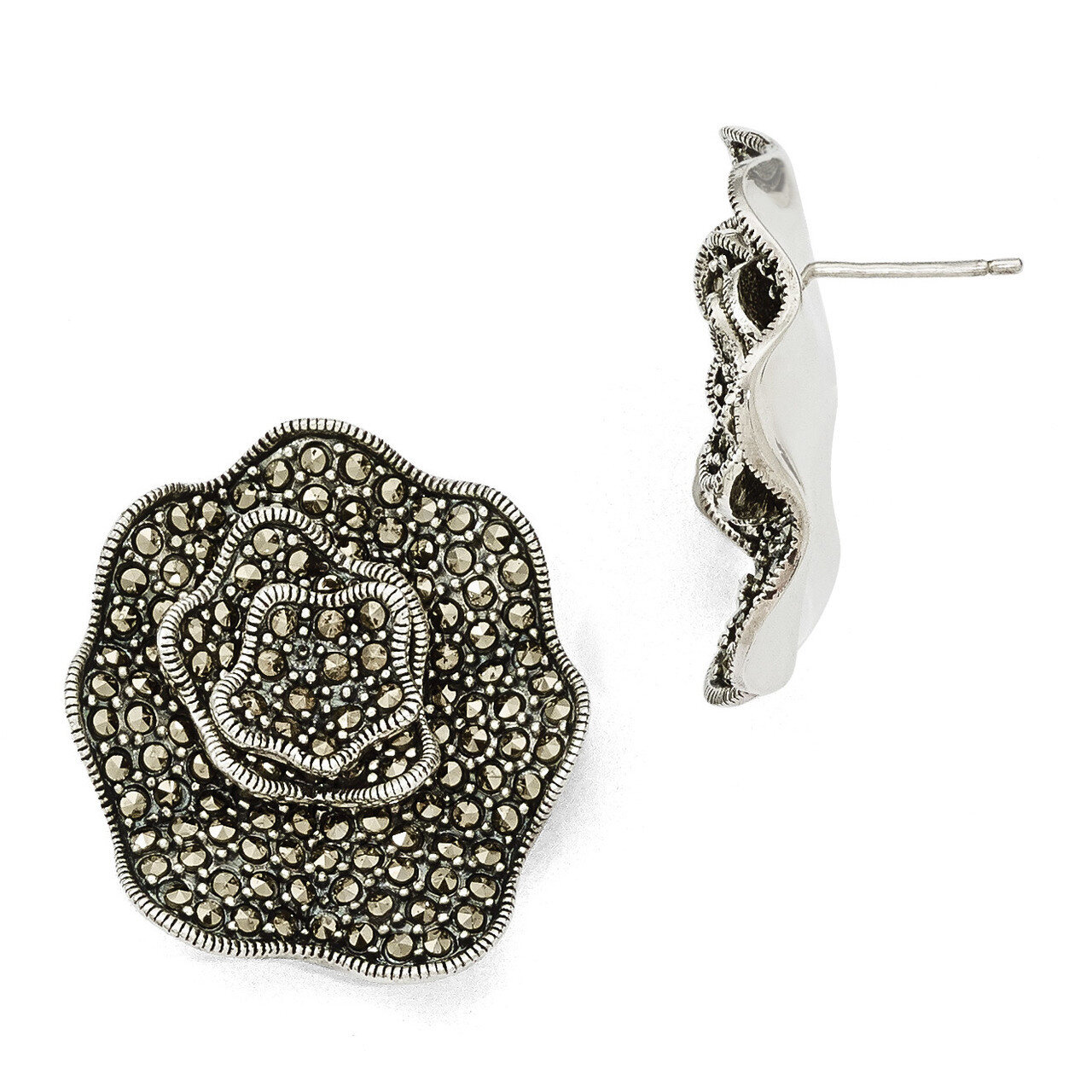 Marcasite Flower Post Earrings Sterling Silver QE11135