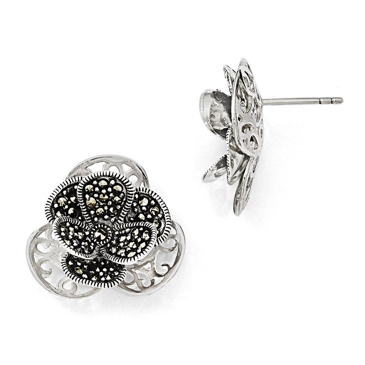 Marcasite Flower Post Earrings Sterling Silver QE11147