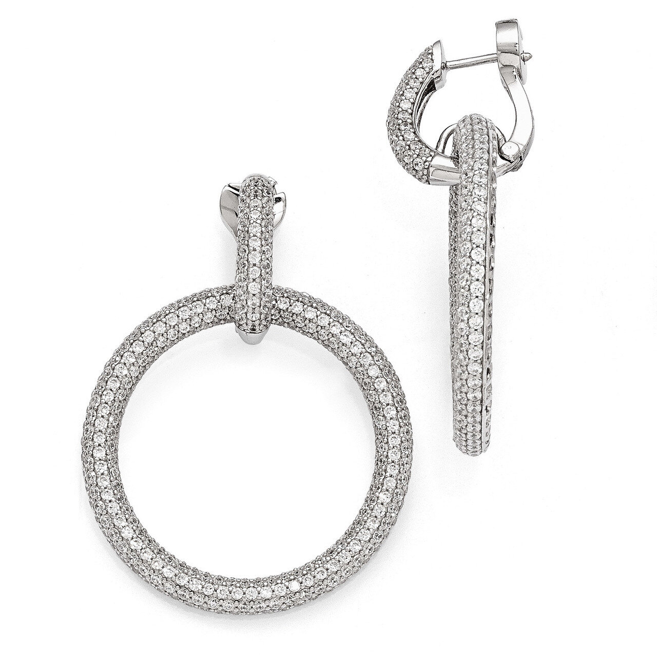 Rhodium Plated CZ Hinged Hoop Dangle Earrings Sterling Silver QE11285