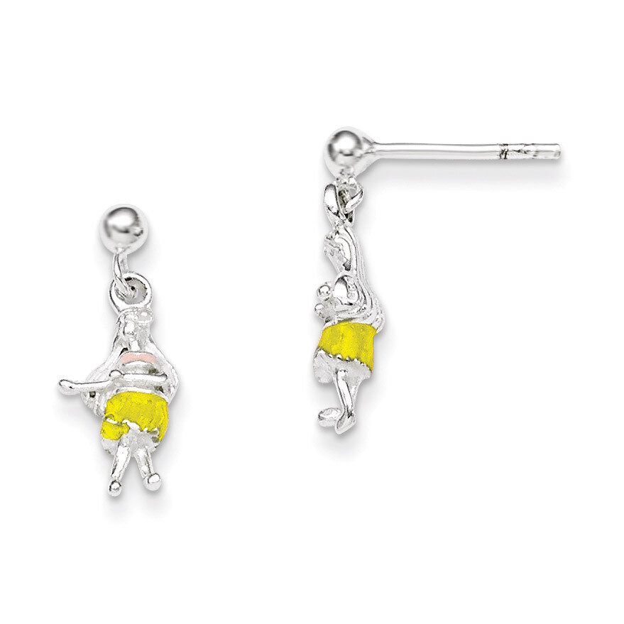 Children&#39;s Enameled Hawaiian Girl Dangle Earrings Sterling Silver QE11340