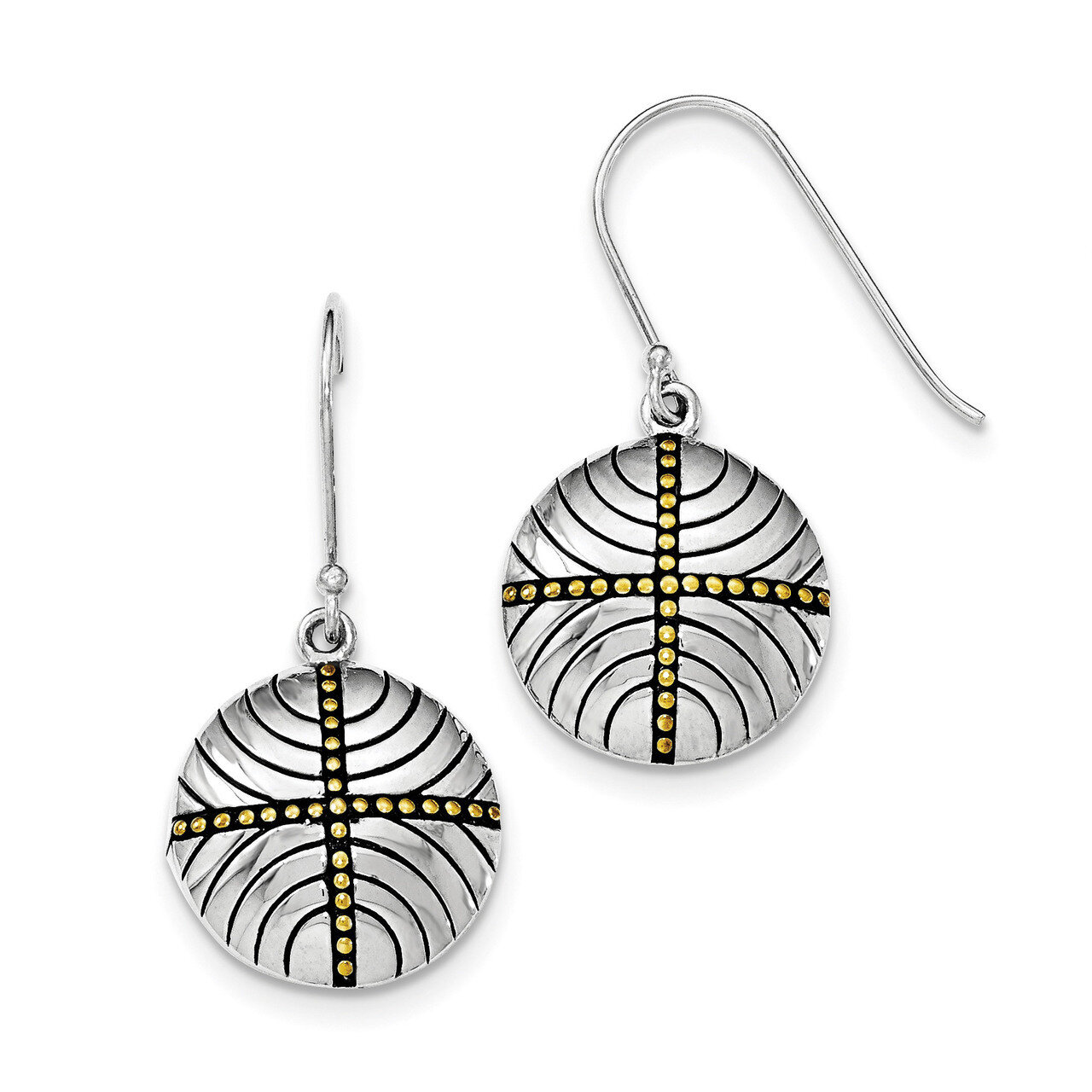 Gold-plated Rhodium Antiqued Round Earrings Sterling Silver QE11473