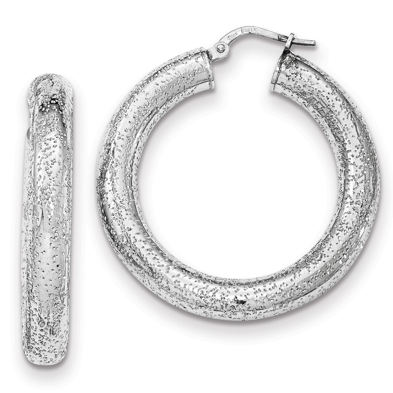 Polished and Textured Hinged Hoop Earrings Sterling Silver QE11622