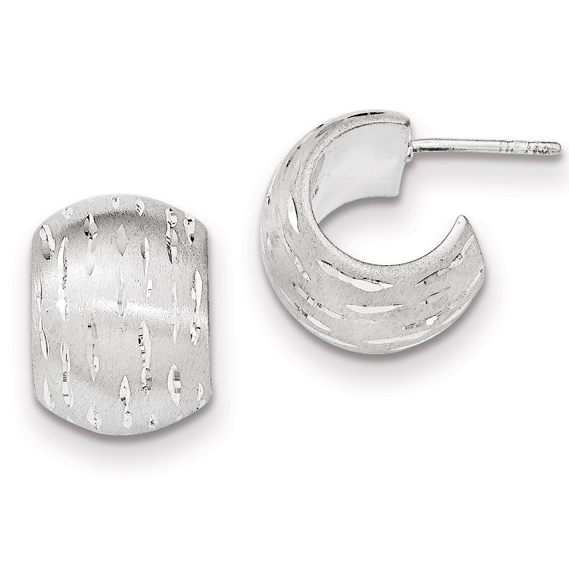 Satin-Diamond-cut Small Post Hoop Earrings Sterling Silver QE11713