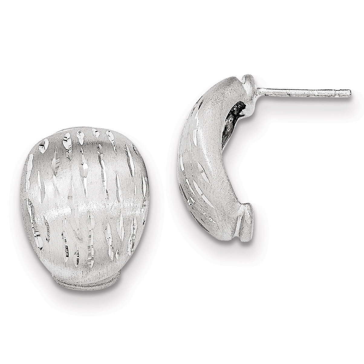 Satin-Diamond-cut Curved Post Earrings Sterling Silver QE11717