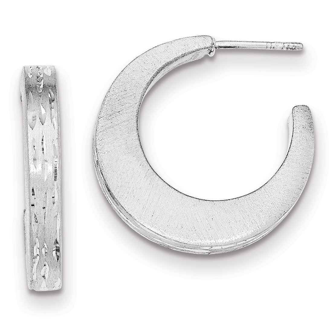 Brushed-Diamond-cut Post Hoop Earrings Sterling Silver QE11722