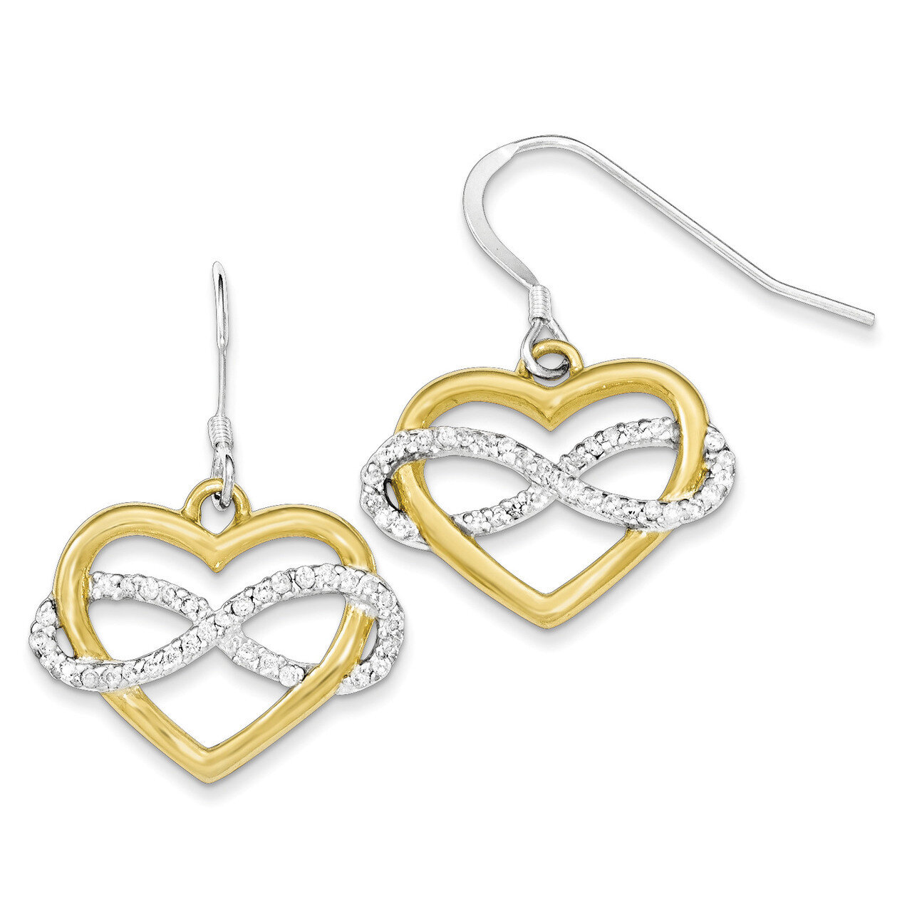 Flash Gold-plated CZ Heart Earrings Sterling Silver QE11877