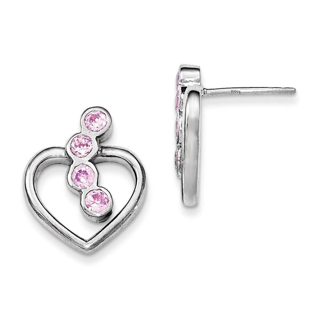 Pink CZ Heart Post Earrings Sterling Silver QE11889
