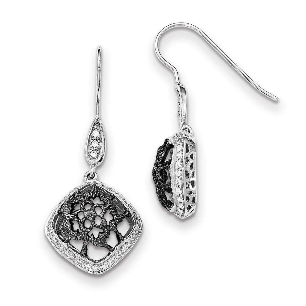 Black Rhodium-plated CZ Square Dangle Earrings Sterling Silver QE12010