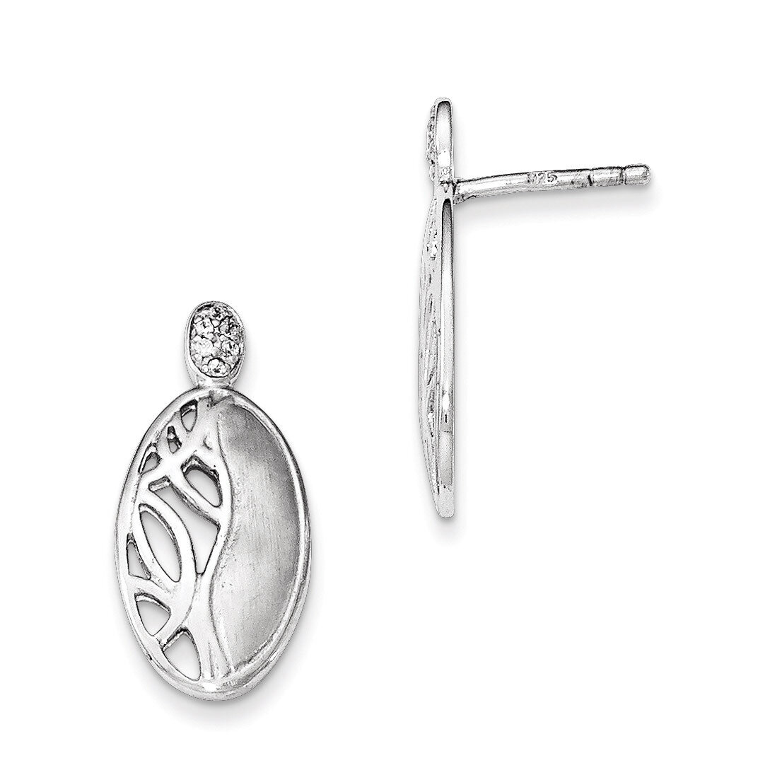 Polished &amp; Satin CZ Oval Post Earrings Sterling Silver QE12293
