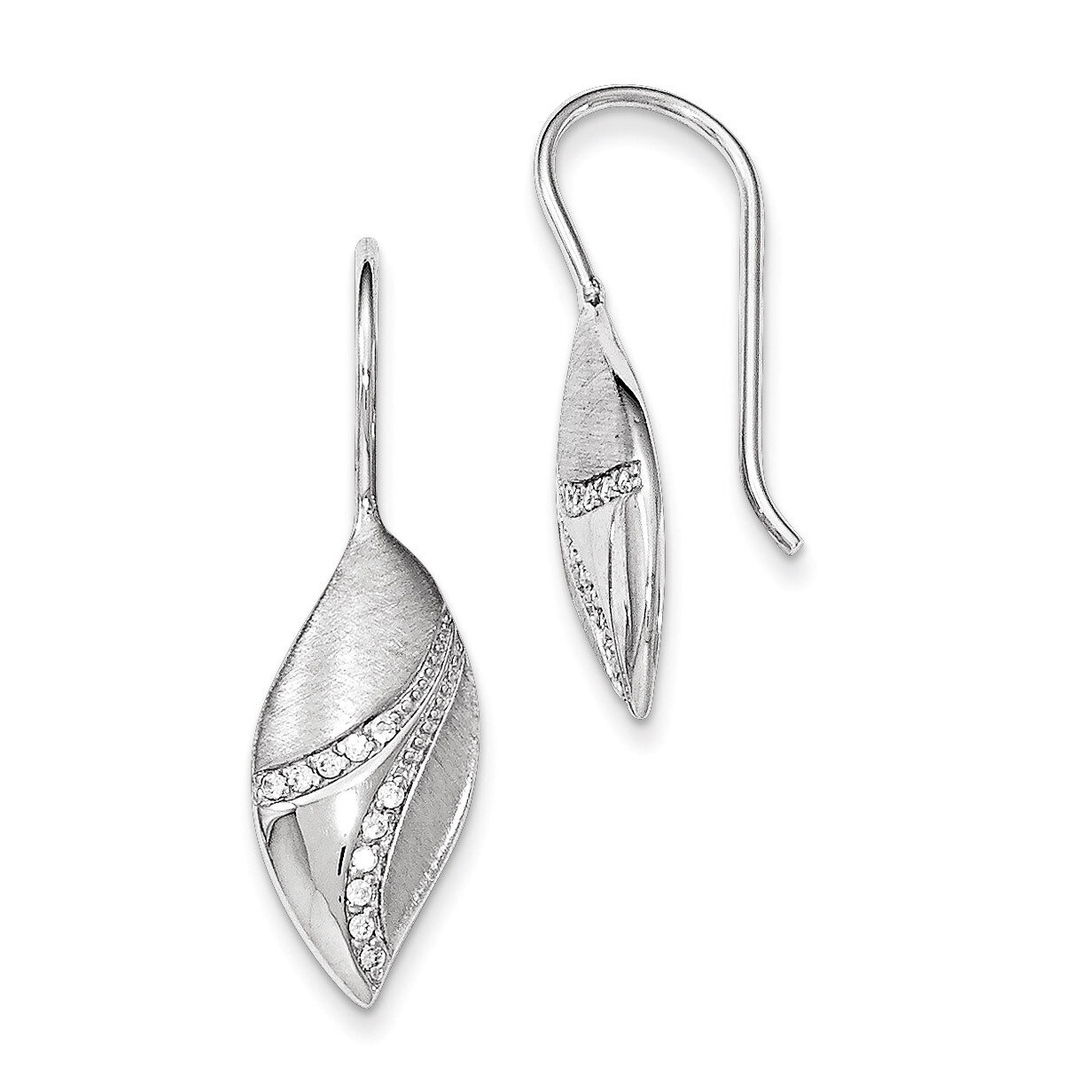 Polished CZ Shepherd Hook Earrings Sterling Silver QE12298
