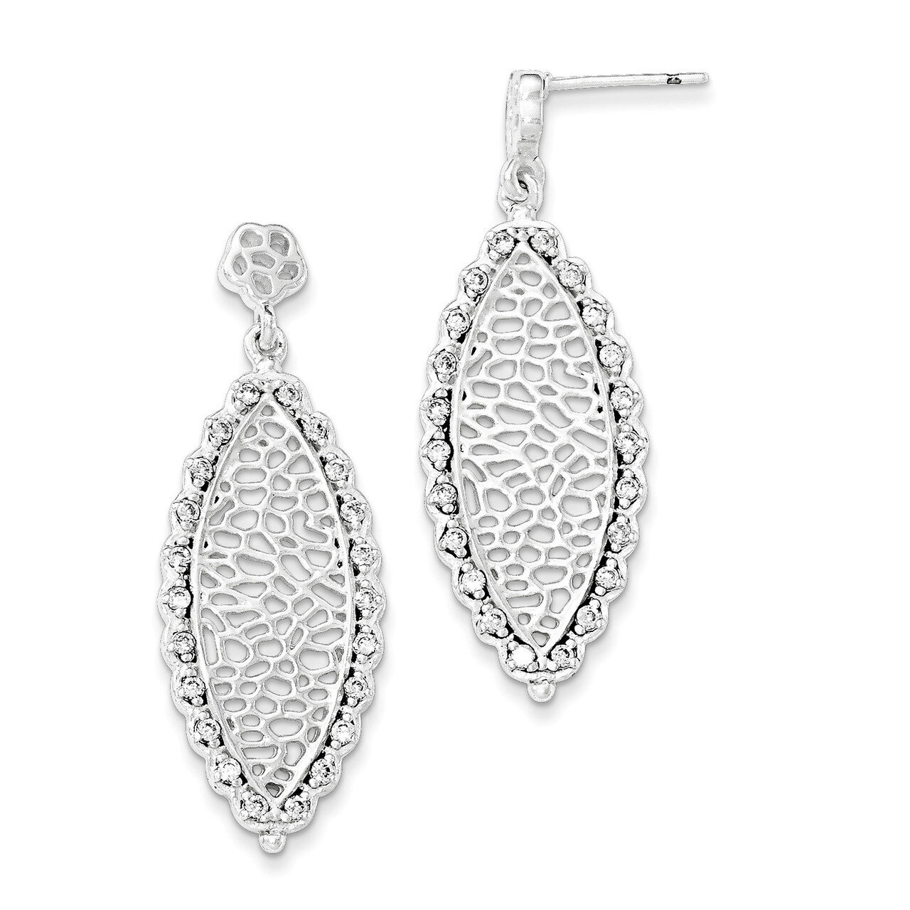 Polished CZ Dangle Post Earrings Sterling Silver QE12304