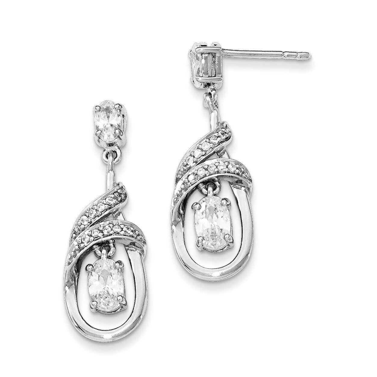 White CZ Dangle Post Earrings Sterling Silver QE12305