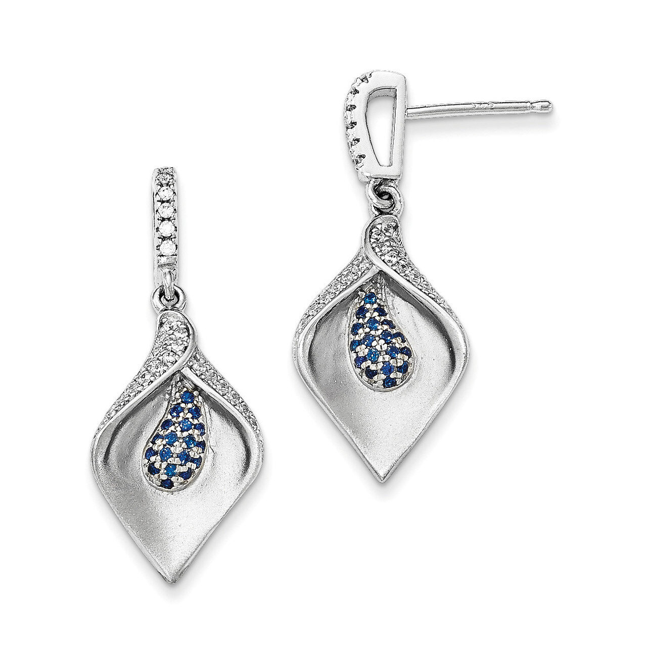 White &amp; Blue CZ Dangle Post Earrings Sterling Silver QE12316