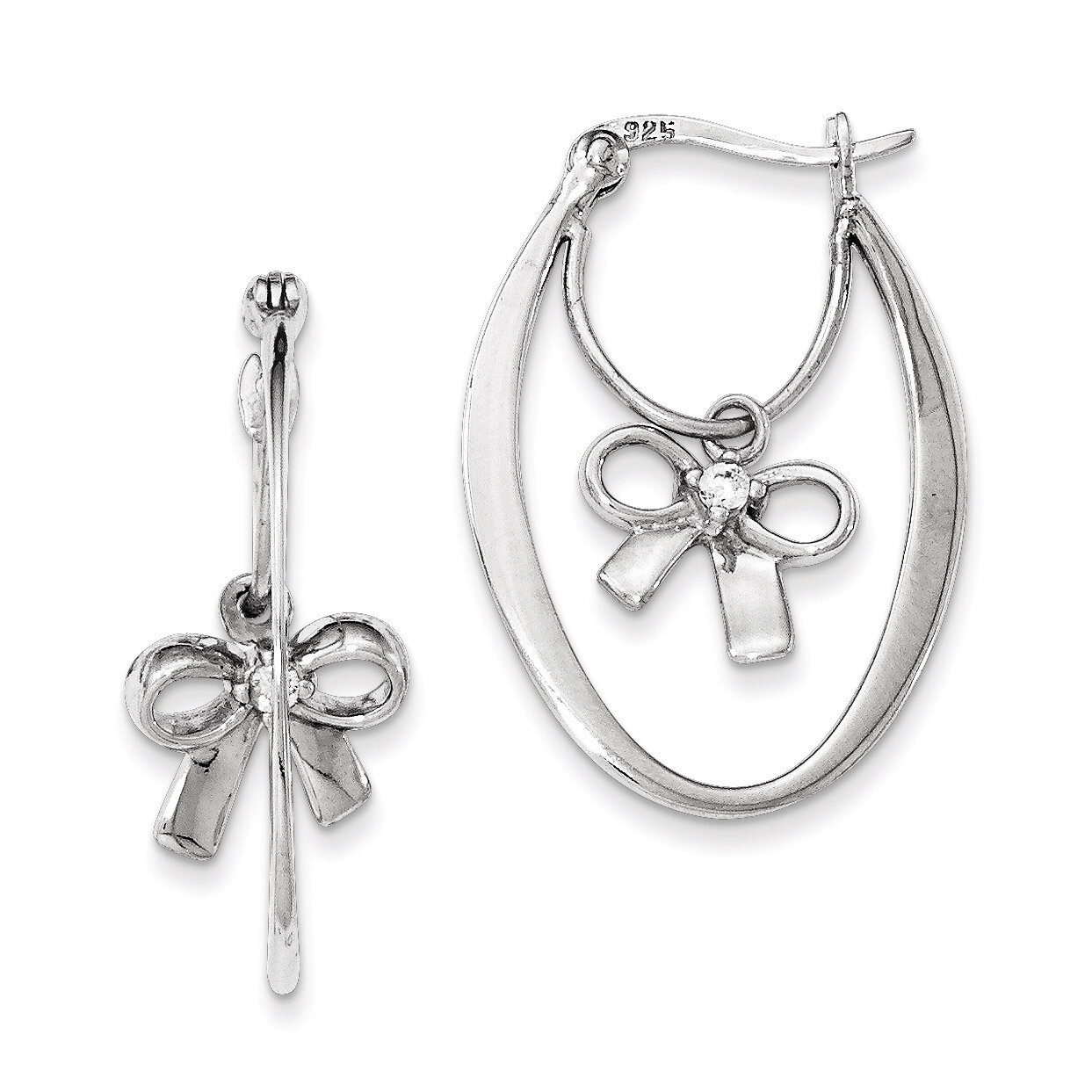 Polished with CZ Hoop Earrings Sterling Silver QE12320