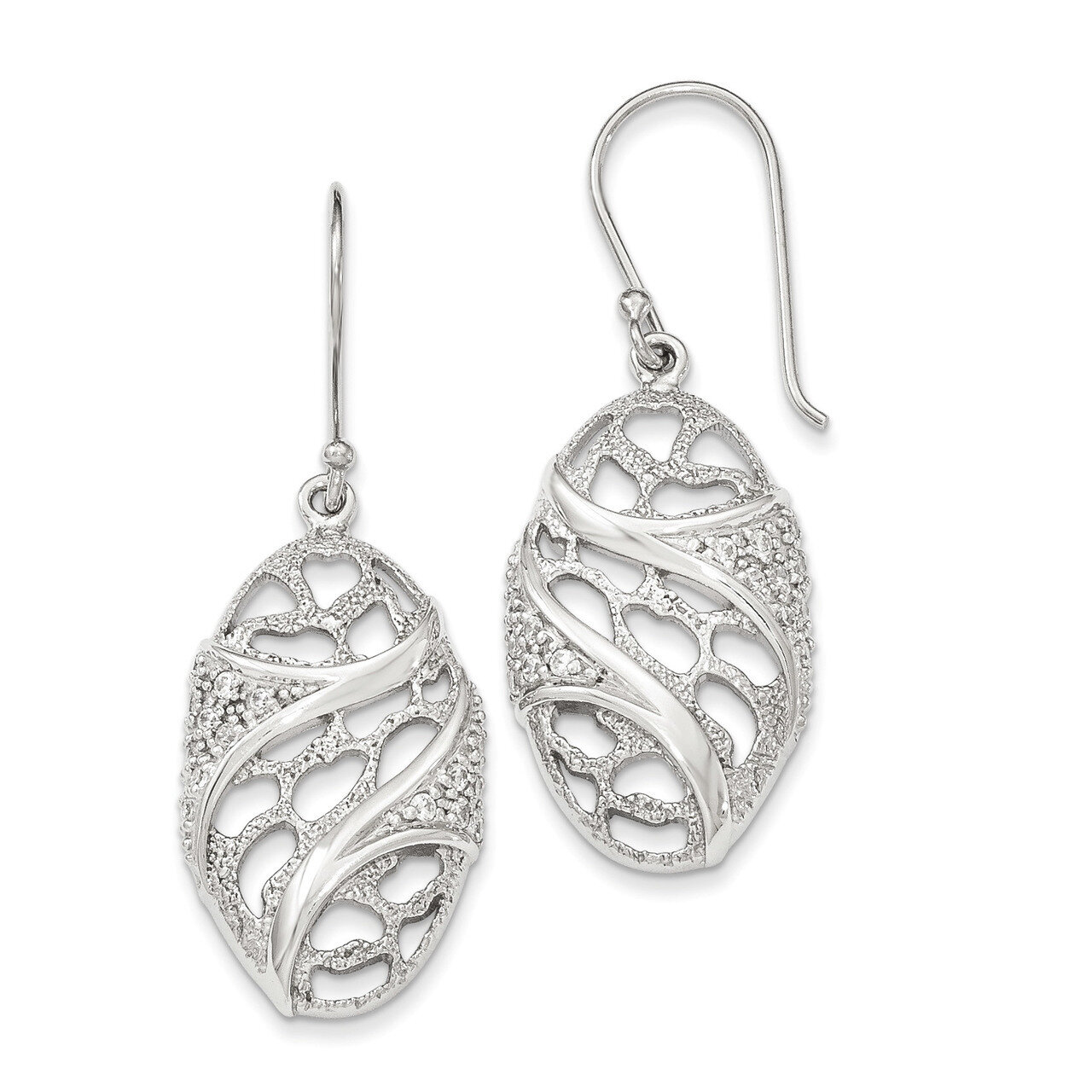 Polished And Textured Shepherd hook CZ Earrings Sterling Silver QE12326