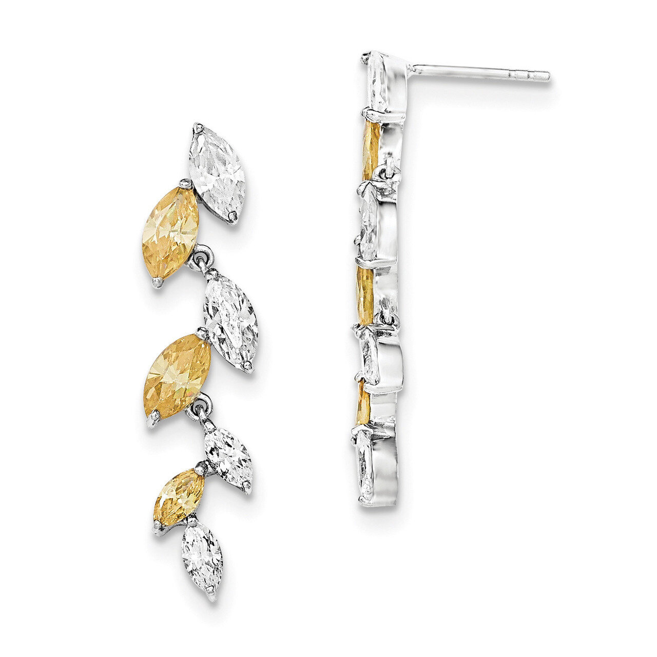 Polished Orange-White CZ Dangle Post Earrings Sterling Silver QE12394