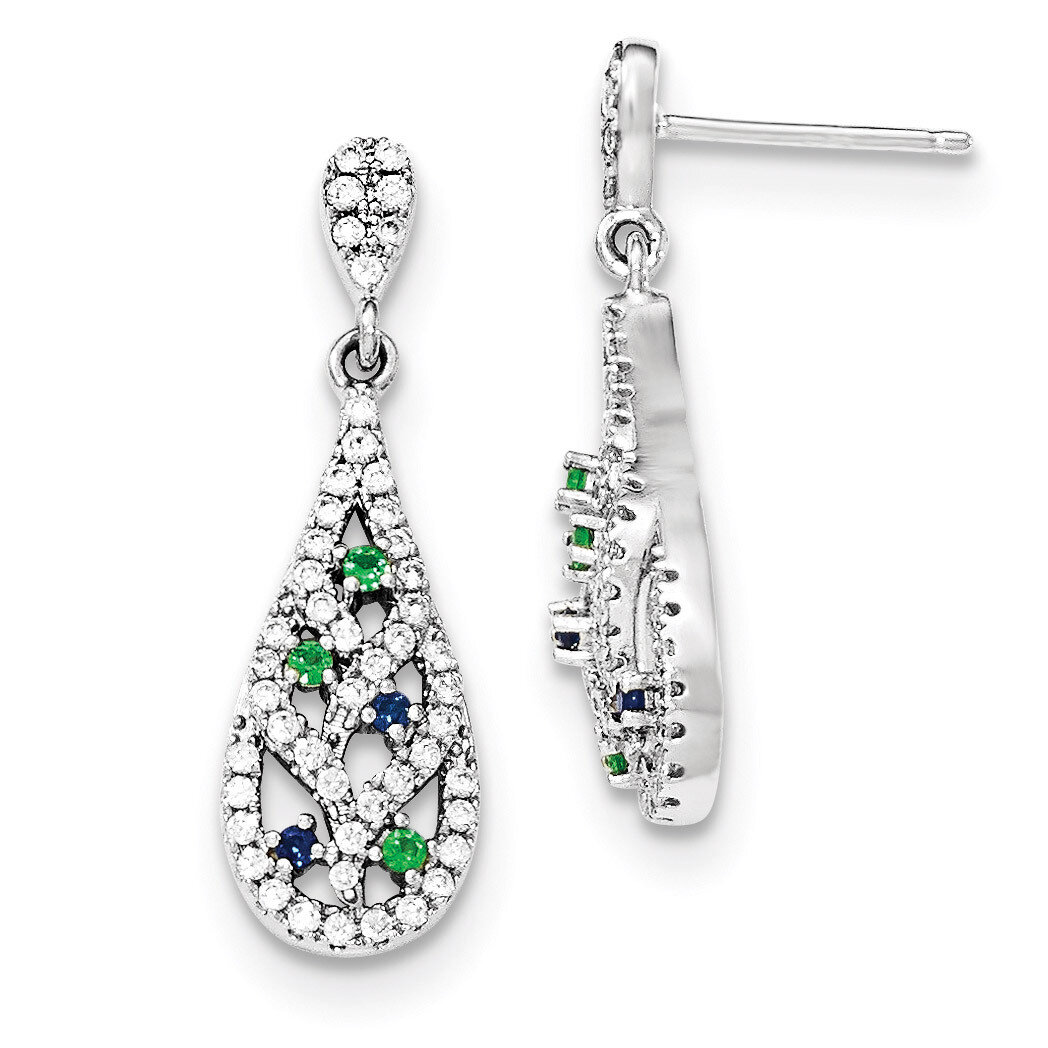 Blue-Green-White CZ Post Earrings Sterling Silver QE12400