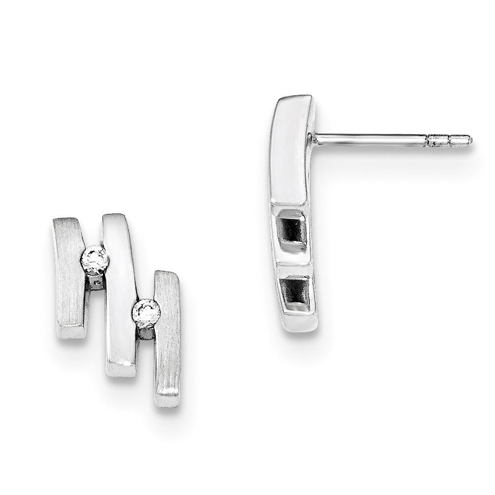 Brushed And Polished CZ Post Earrings Sterling Silver QE12420