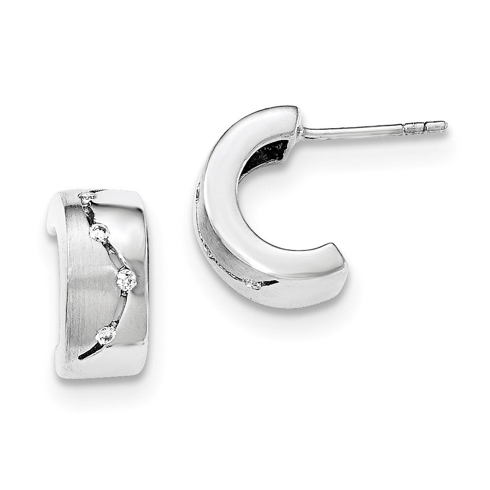 Brushed And Polished CZ Post Hoop Earrings Sterling Silver QE12424