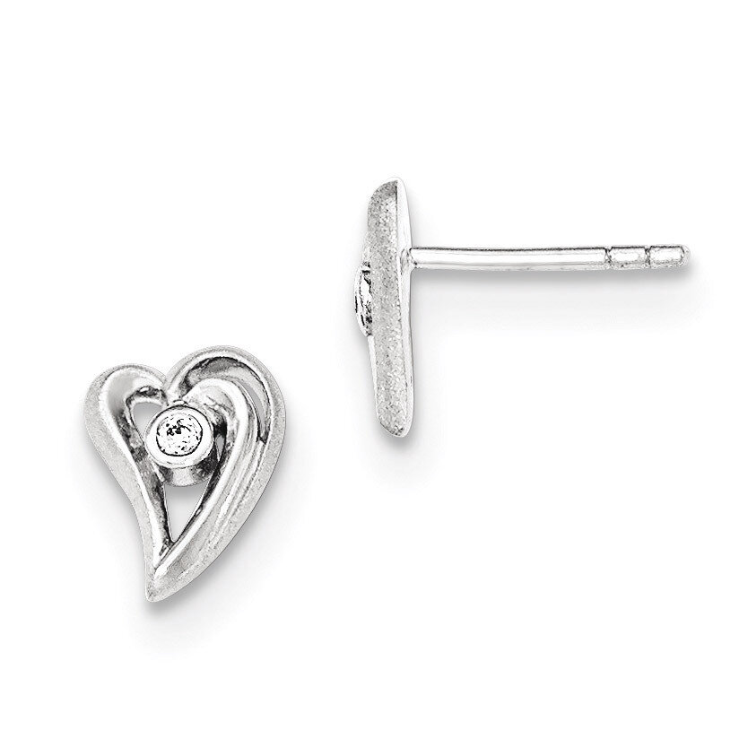 Polished and Satin CZ Heart Post Earrings Sterling Silver QE12428