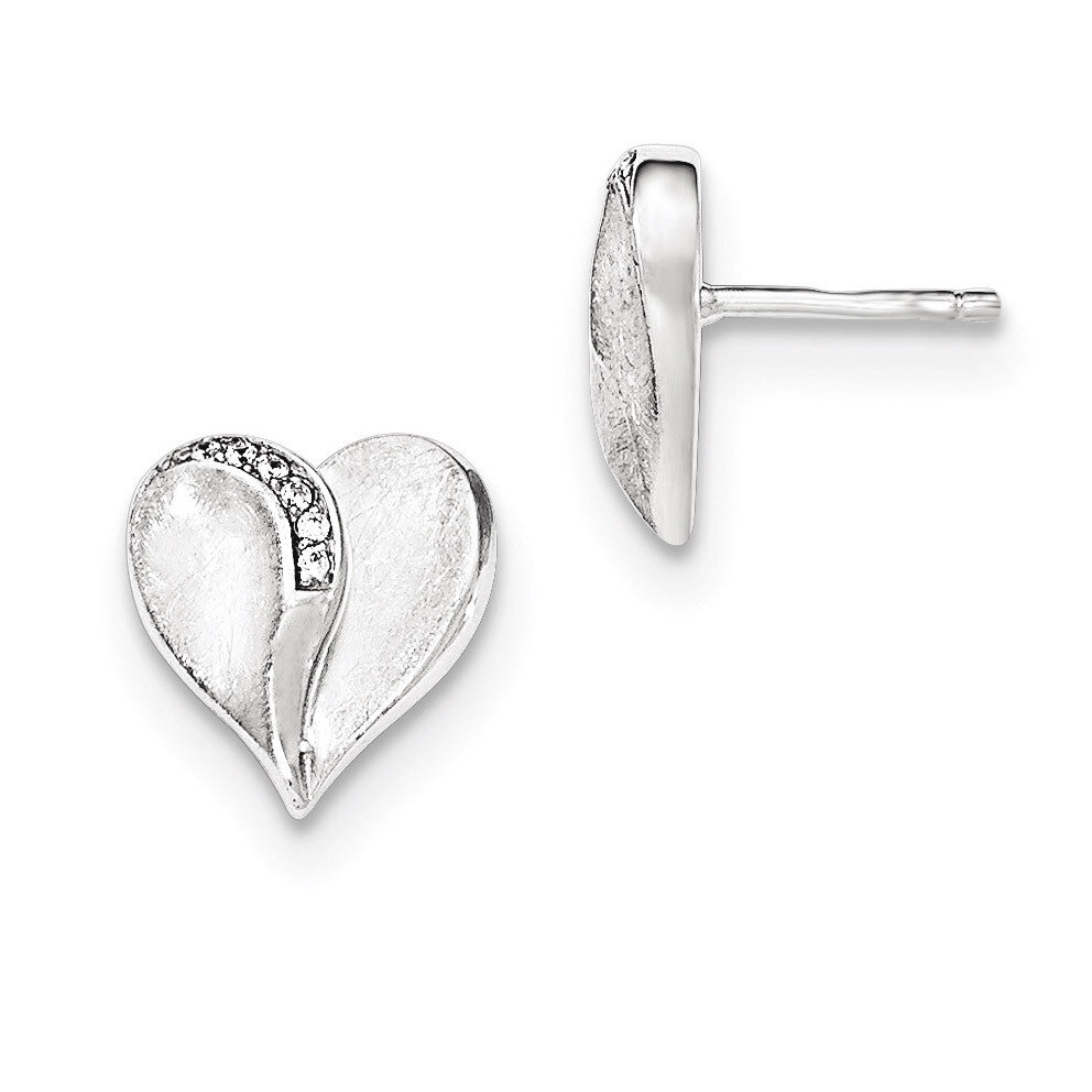 Polished &amp; Textured CZ Heart Post Earrings Sterling Silver QE12430