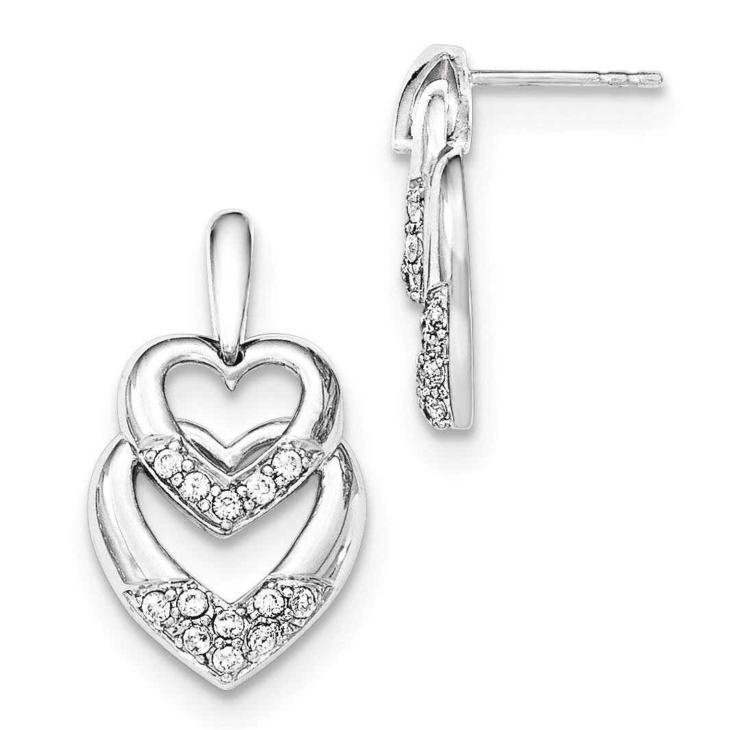 CZ Double Heart Dangle Post Earrings Sterling Silver QE12433