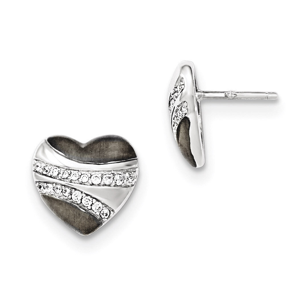Black Rhod Polished CZ Heart Post Earrings Sterling Silver QE12434