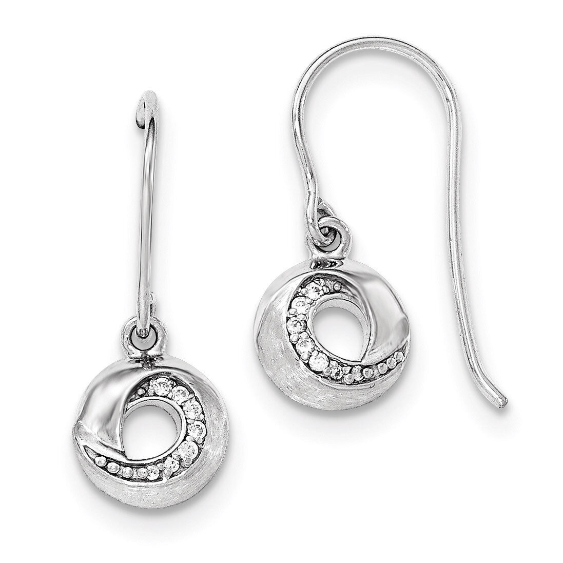 CZ Shepherds Hook Dangle Earrings Sterling Silver QE12444