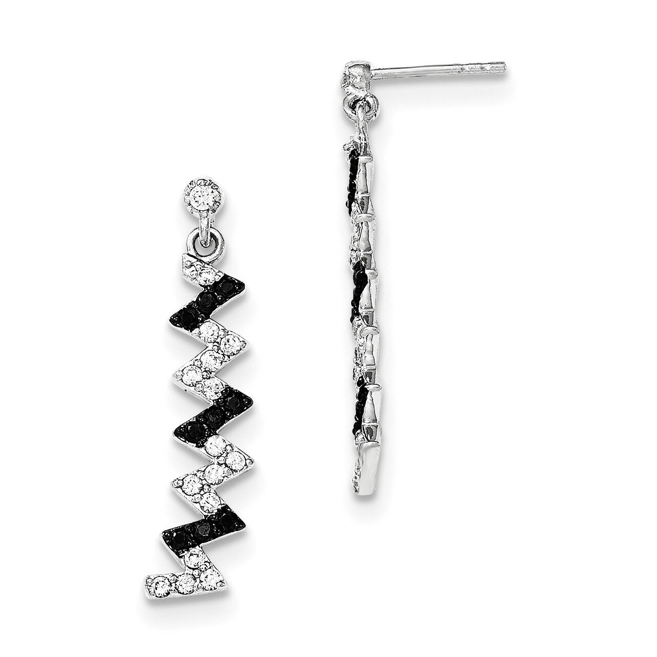 Black & White CZ Dangle Post Earrings Sterling Silver QE12466
