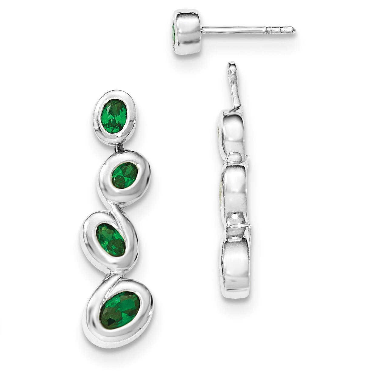 Green CZ Dangle Post Earrings Sterling Silver QE12473